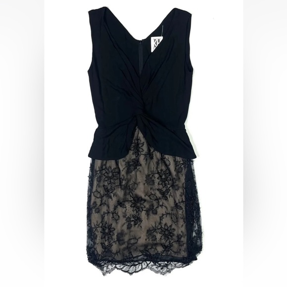 Kevan Hall Beaded Lace Dress Women’s 6 Black Floral Cocktail Form Fitting - Picture 1 of 9